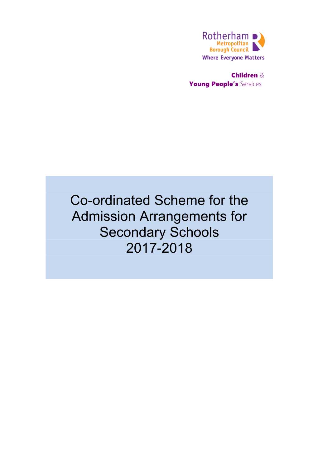 Co-Ordinated Scheme for the Admission Arrangements for Secondary Schools