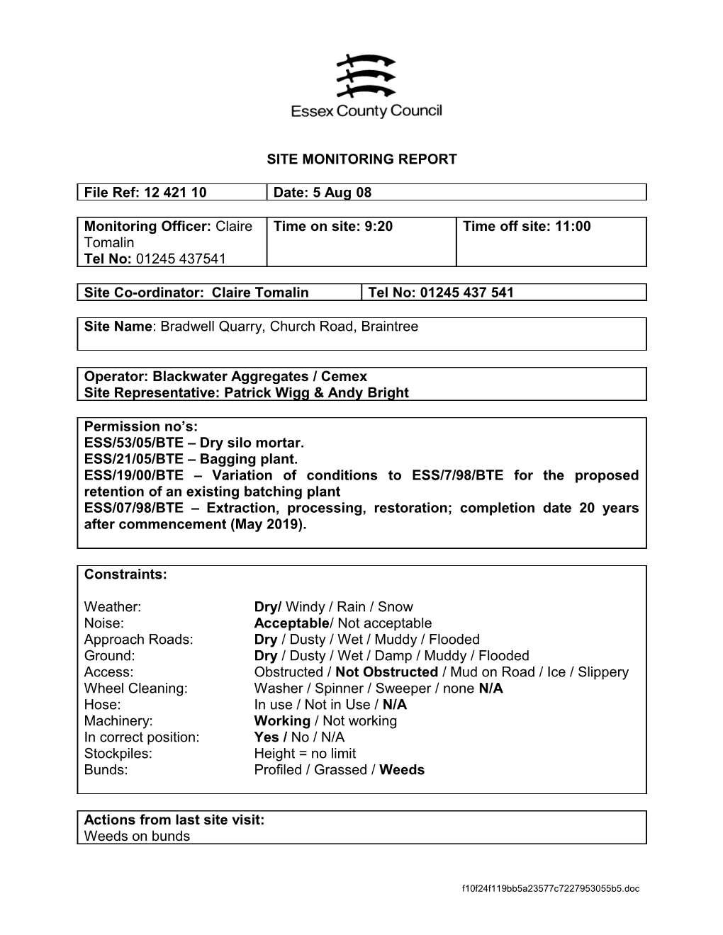 Site Monitoring Report