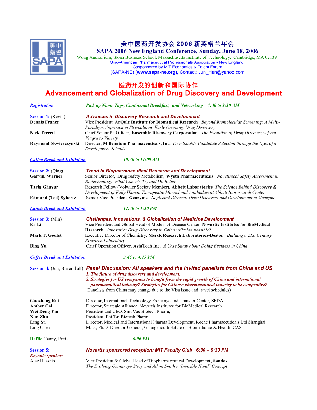 The 9Th SAPA-NE Annual Conference Program