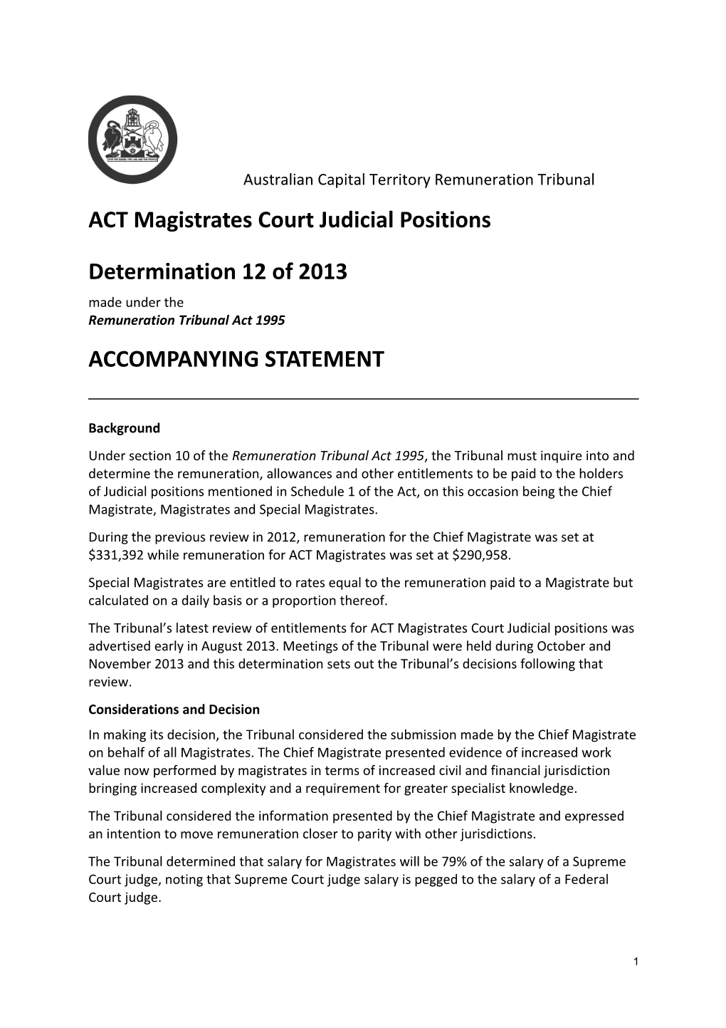 ACT Magistrates Court Judicial Positions