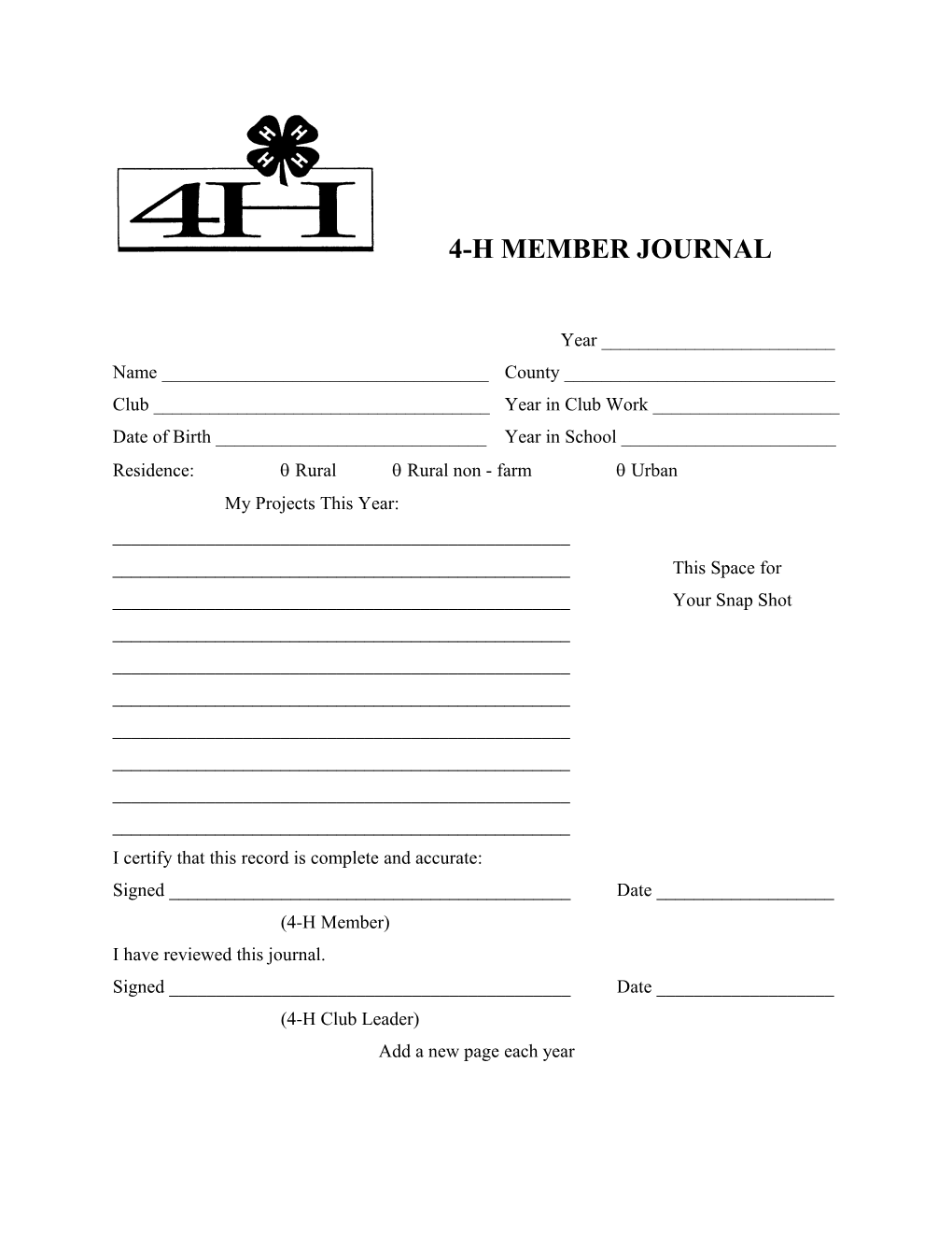 4-H Member Journal
