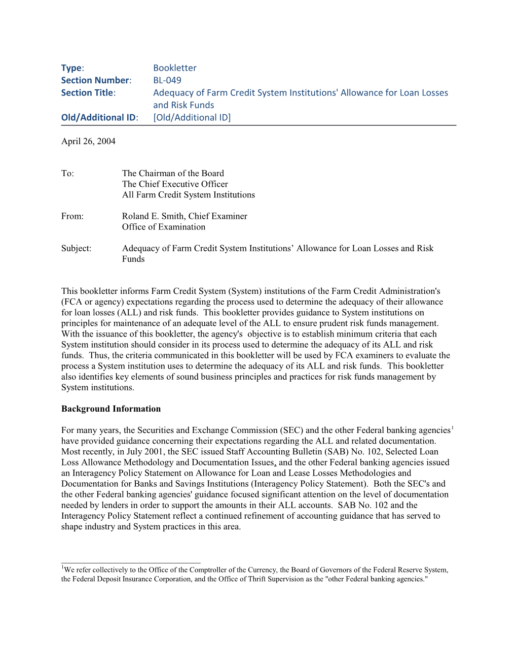 Adequacy of Farm Credit System Institutions' Allowance for Loan Losses and Risk Funds