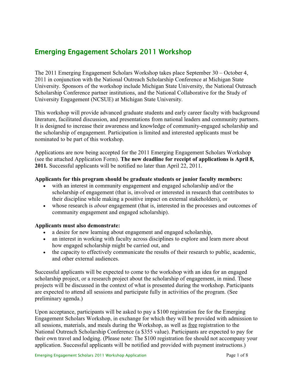 Emerging Engagement Scholars 2011 Workshop