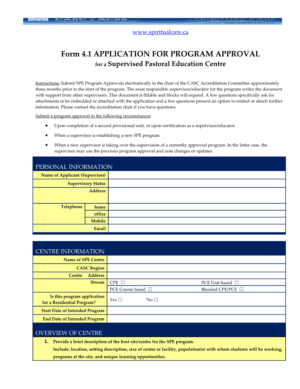 Form 4.1 APPLICATION for PROGRAM APPROVAL