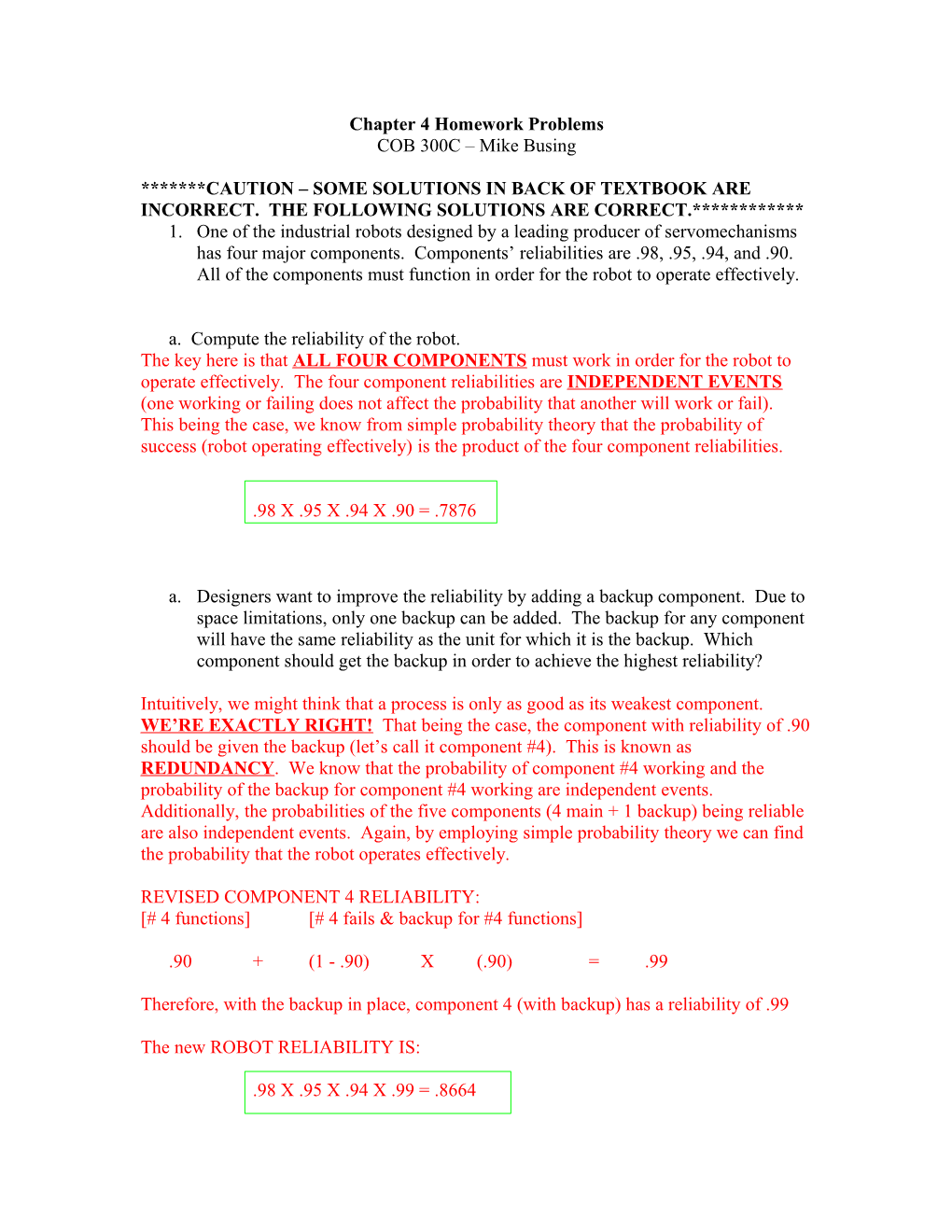 Chapter 4 Homework Problems