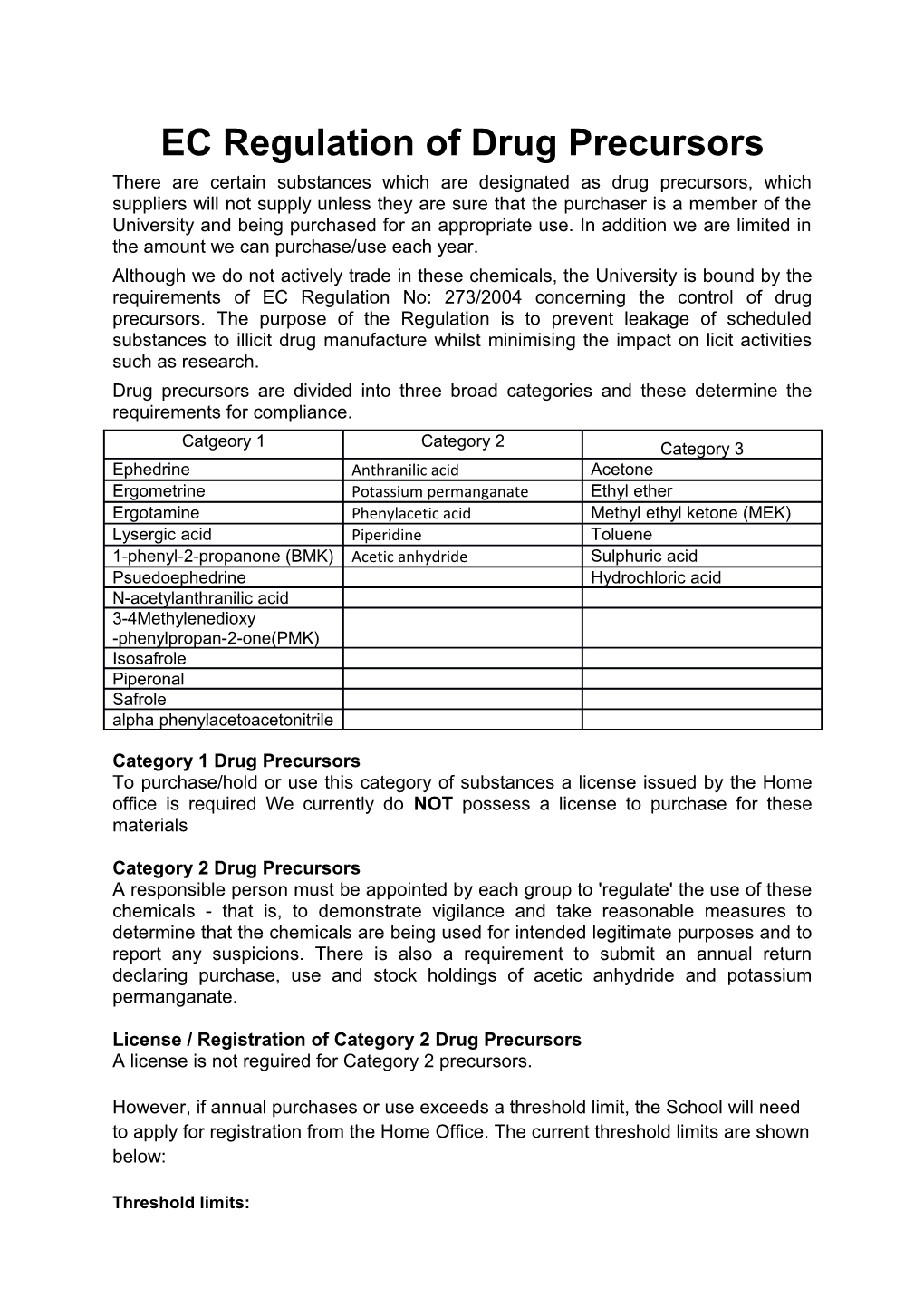 EC Regulation of Drug Precursors