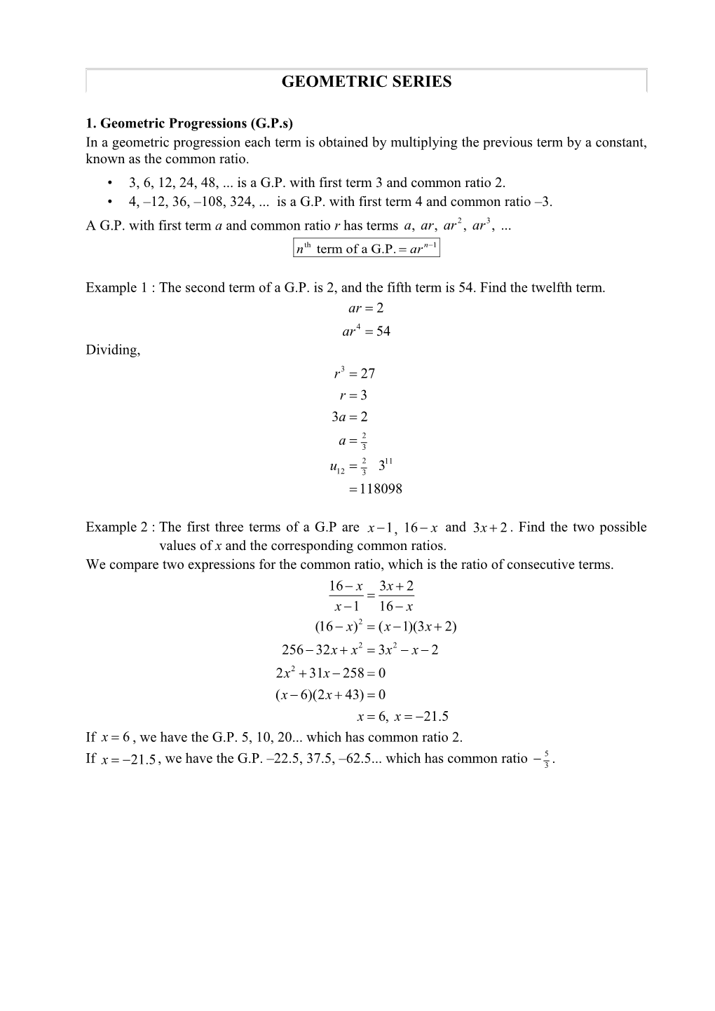 Geometric Series