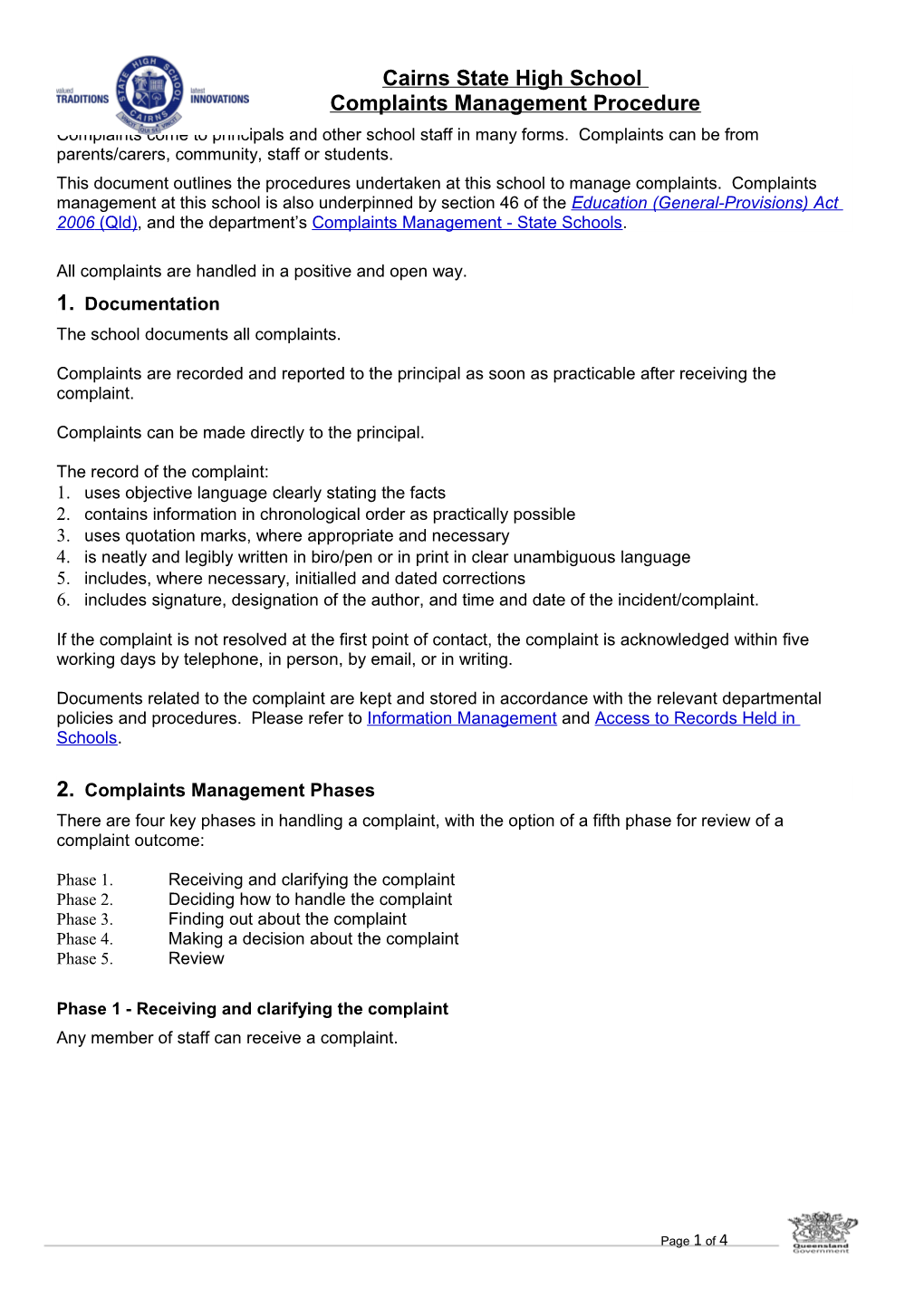 Template for Developing a School Complaints Management Procedure