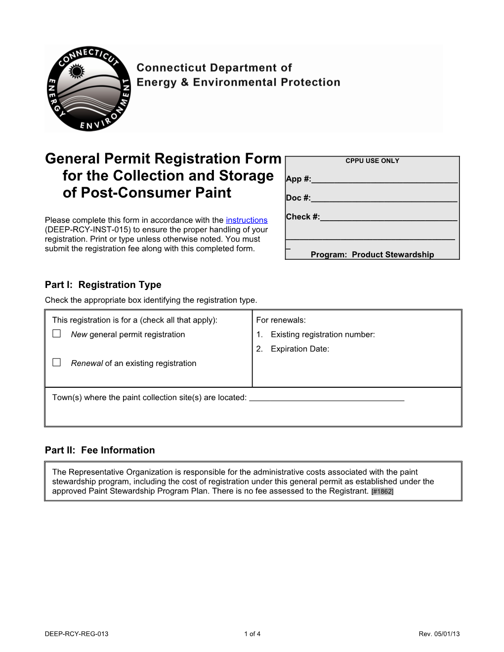 General Permit Registration Form for the Collection and Storage of Post Consumer Paint