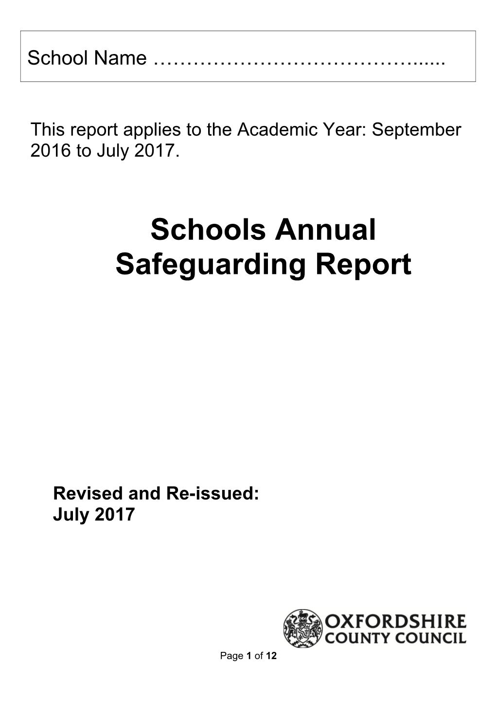Safeguarding Annual Report for Head Teachers