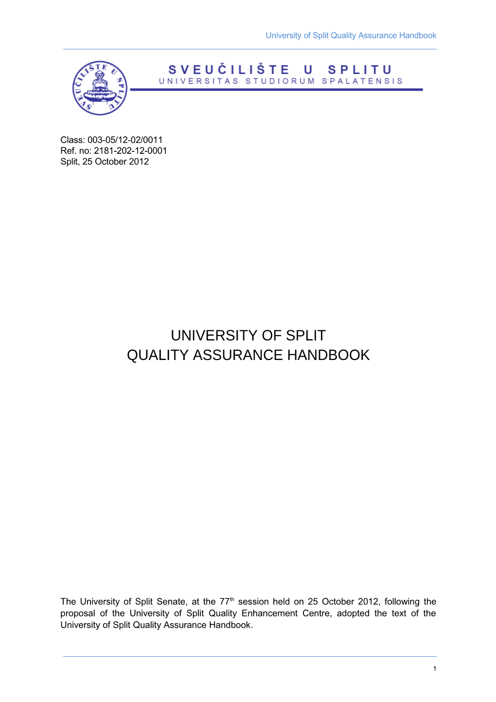 University of Split Quality Assurance Handbook