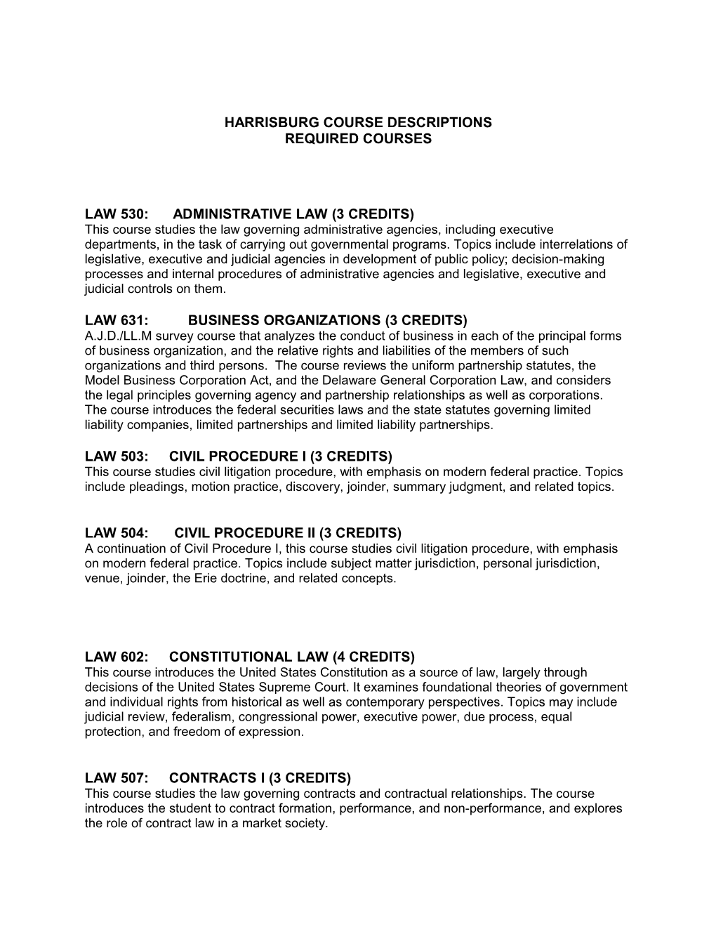 Course Descriptions – Harrisburg Campus – Fall 2002