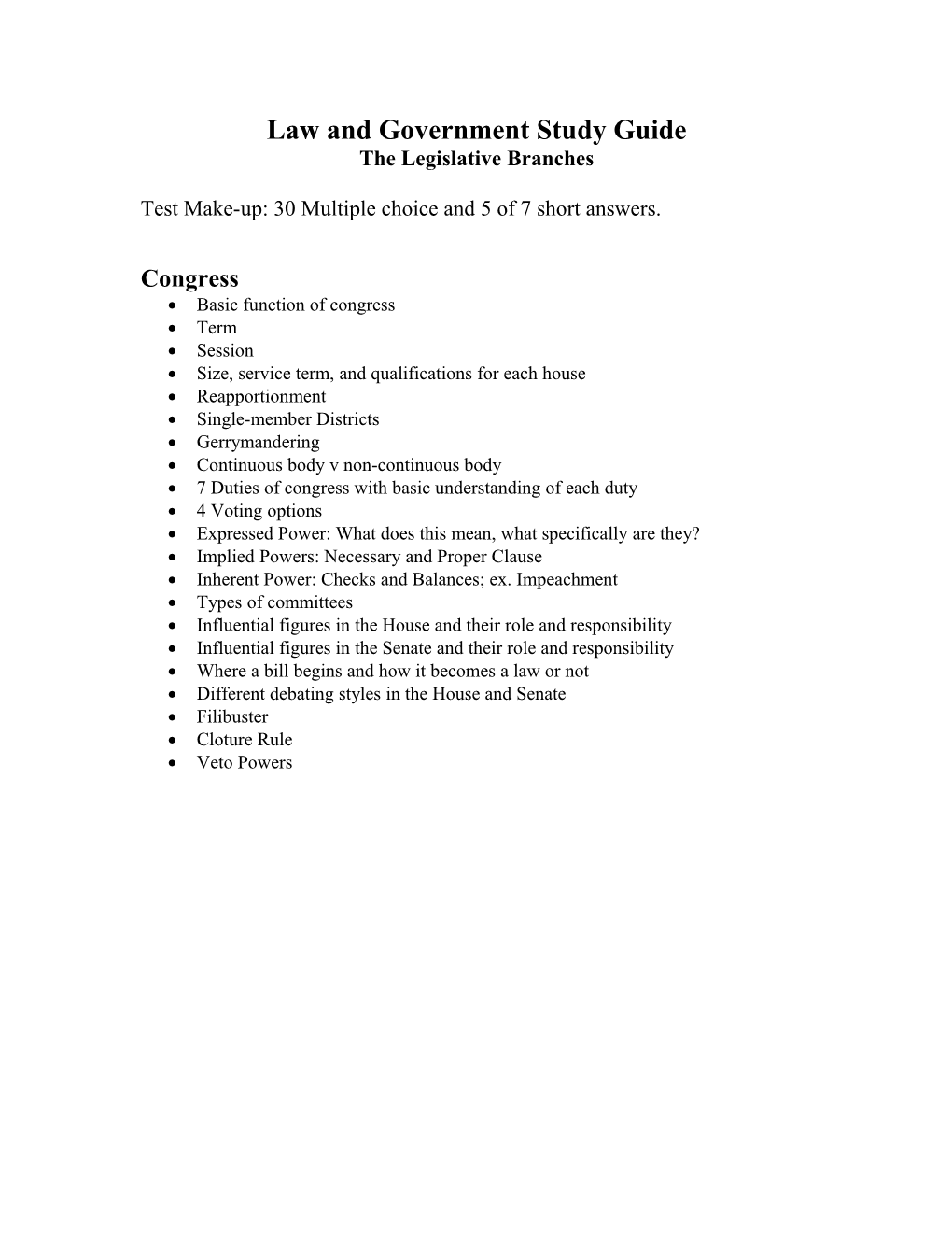 Law and Government Study Guide