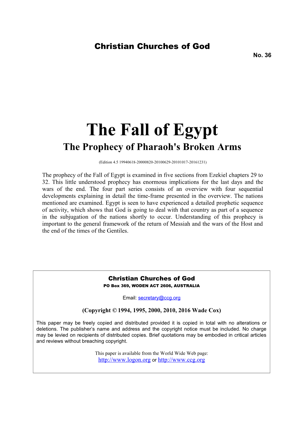 The Fall of Egypt (No. 36)