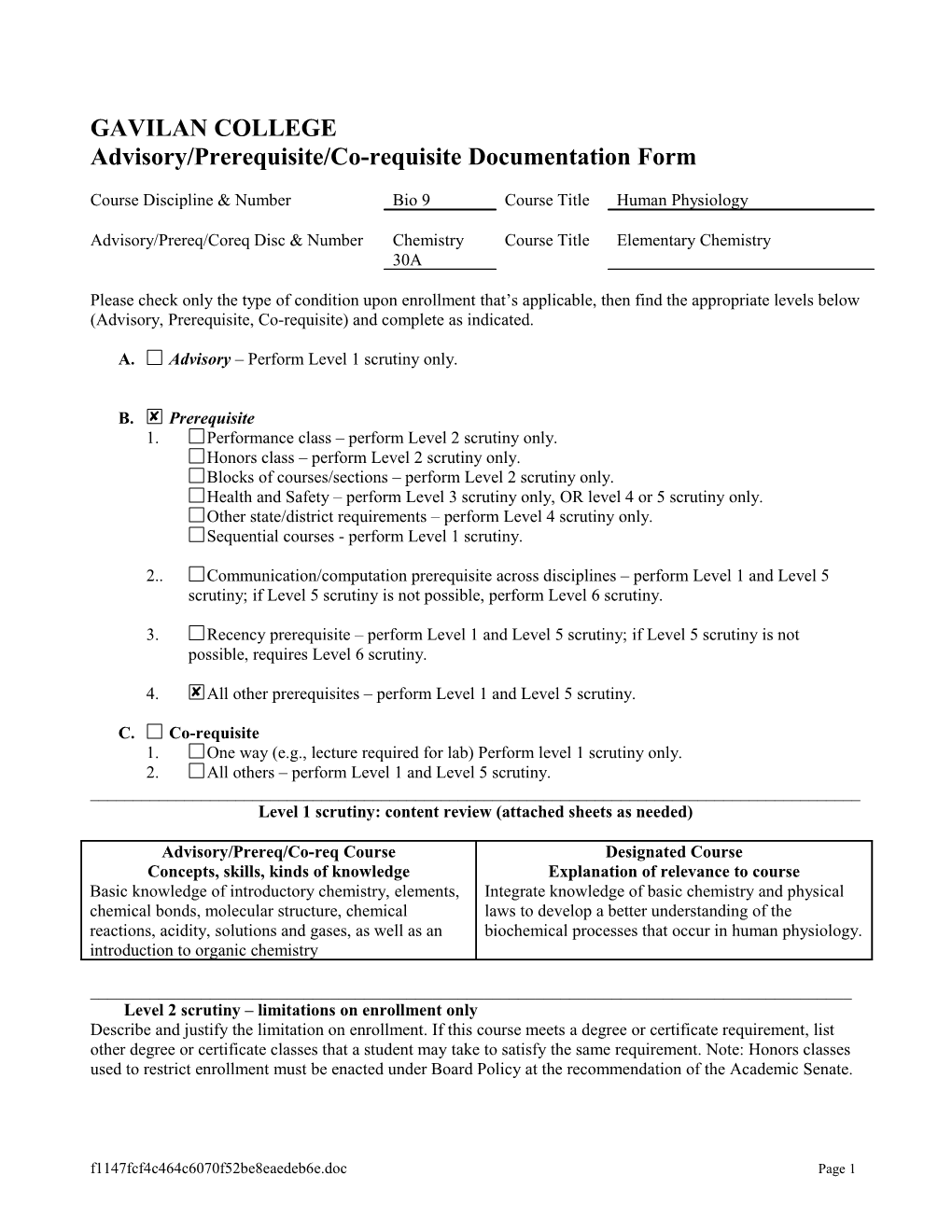 Advisory/Prerequisite/Co-Requisite Documentation Form s2