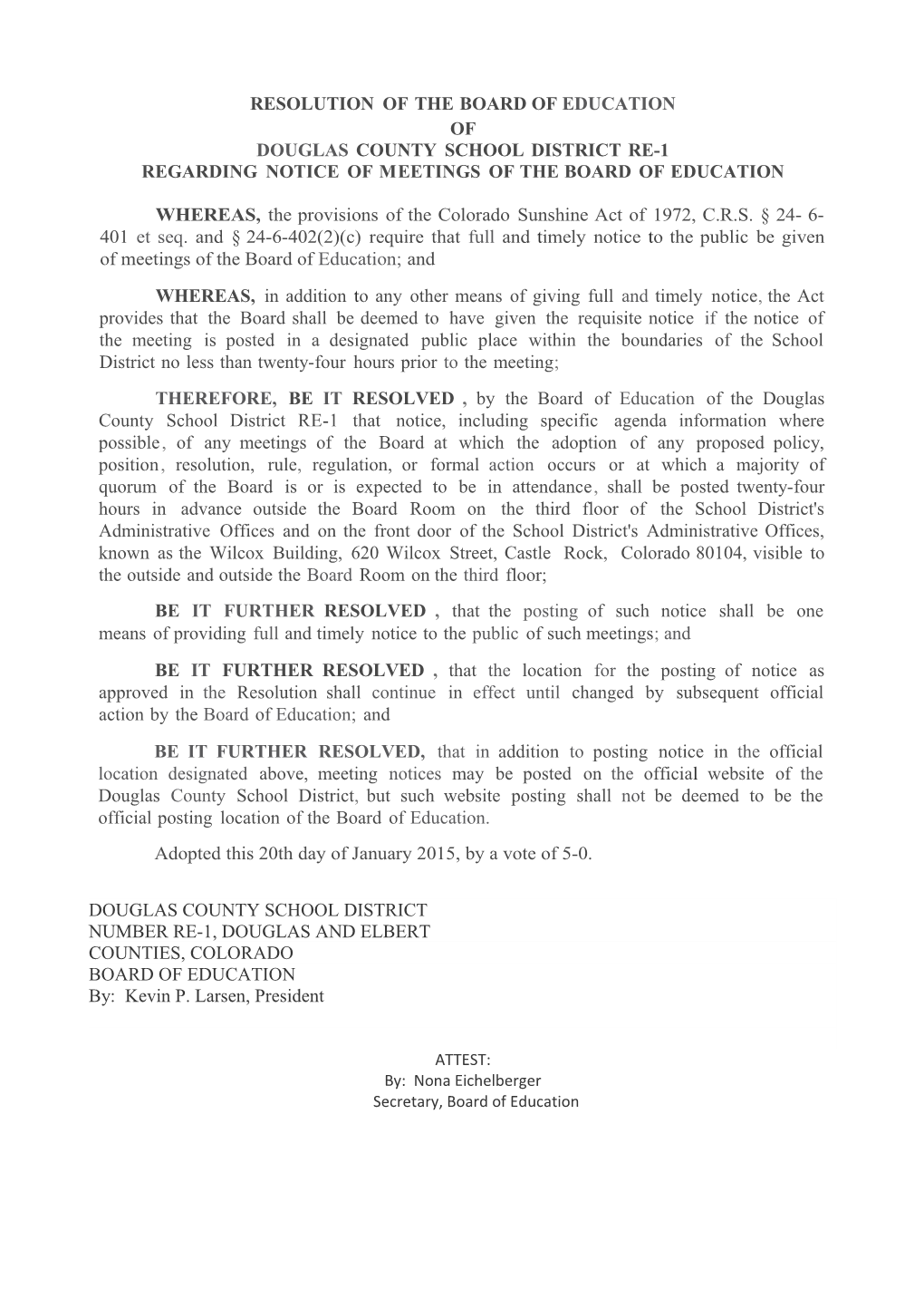 Resolution of the Board of Education