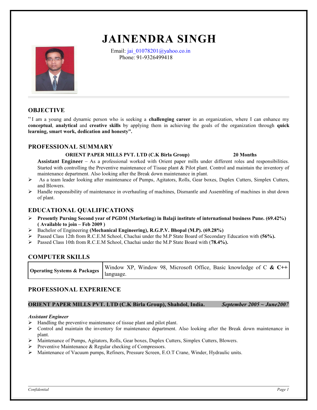 Resume - Roshan Vas