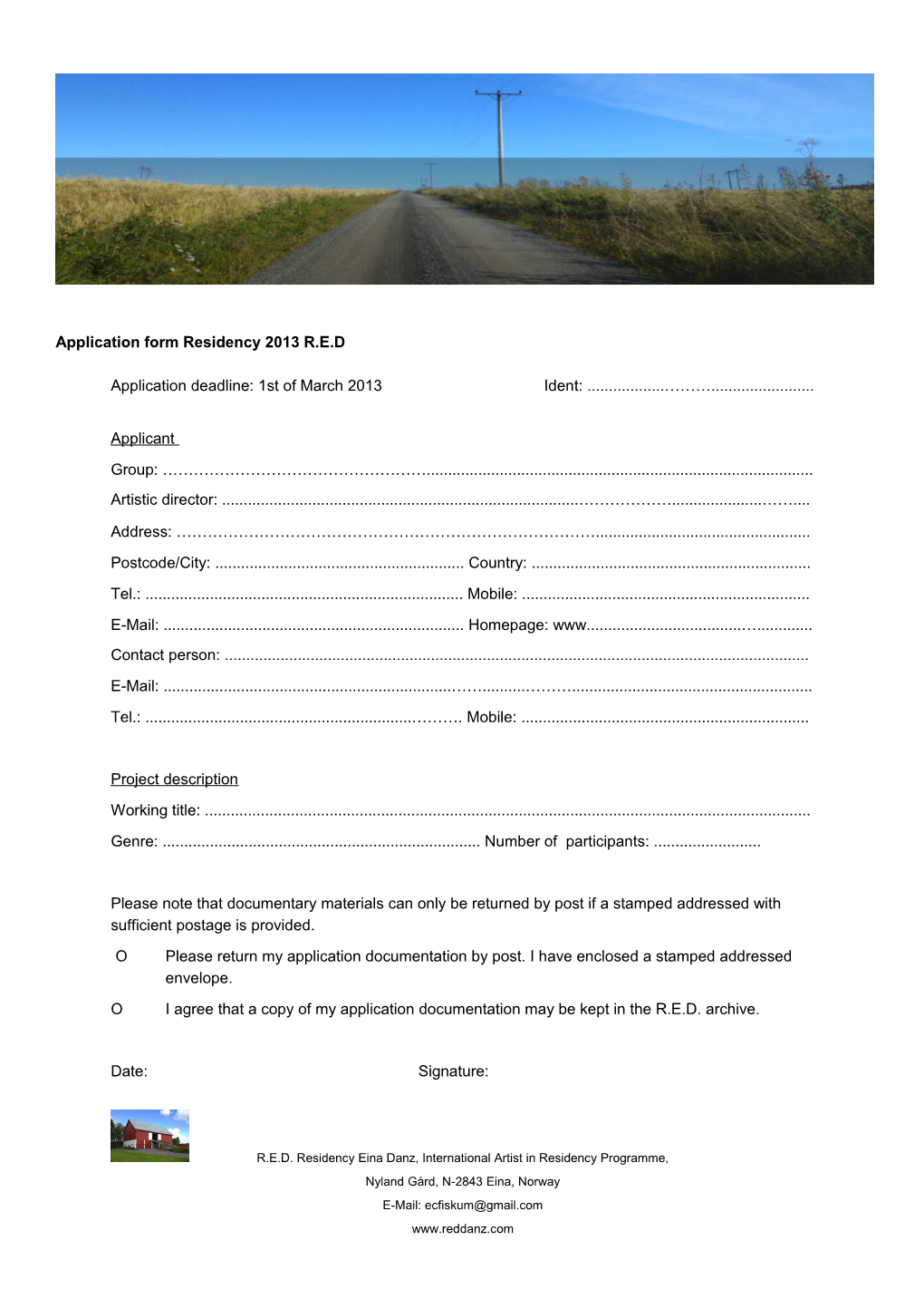 Application Form Residency 2013 R.E.D
