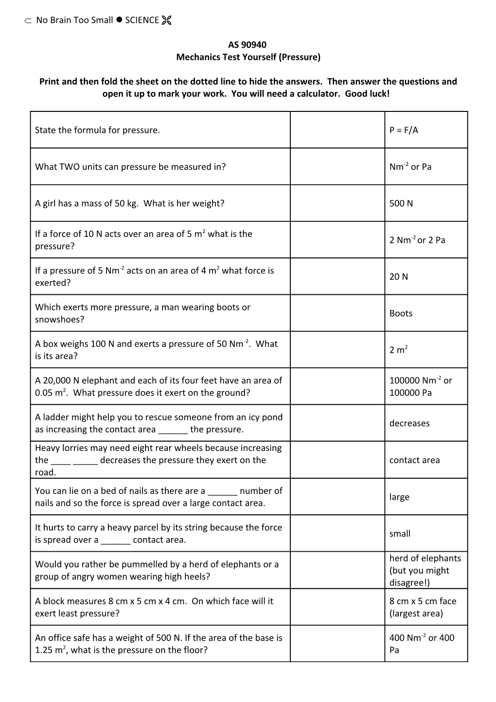 Pressure Self Test Questions