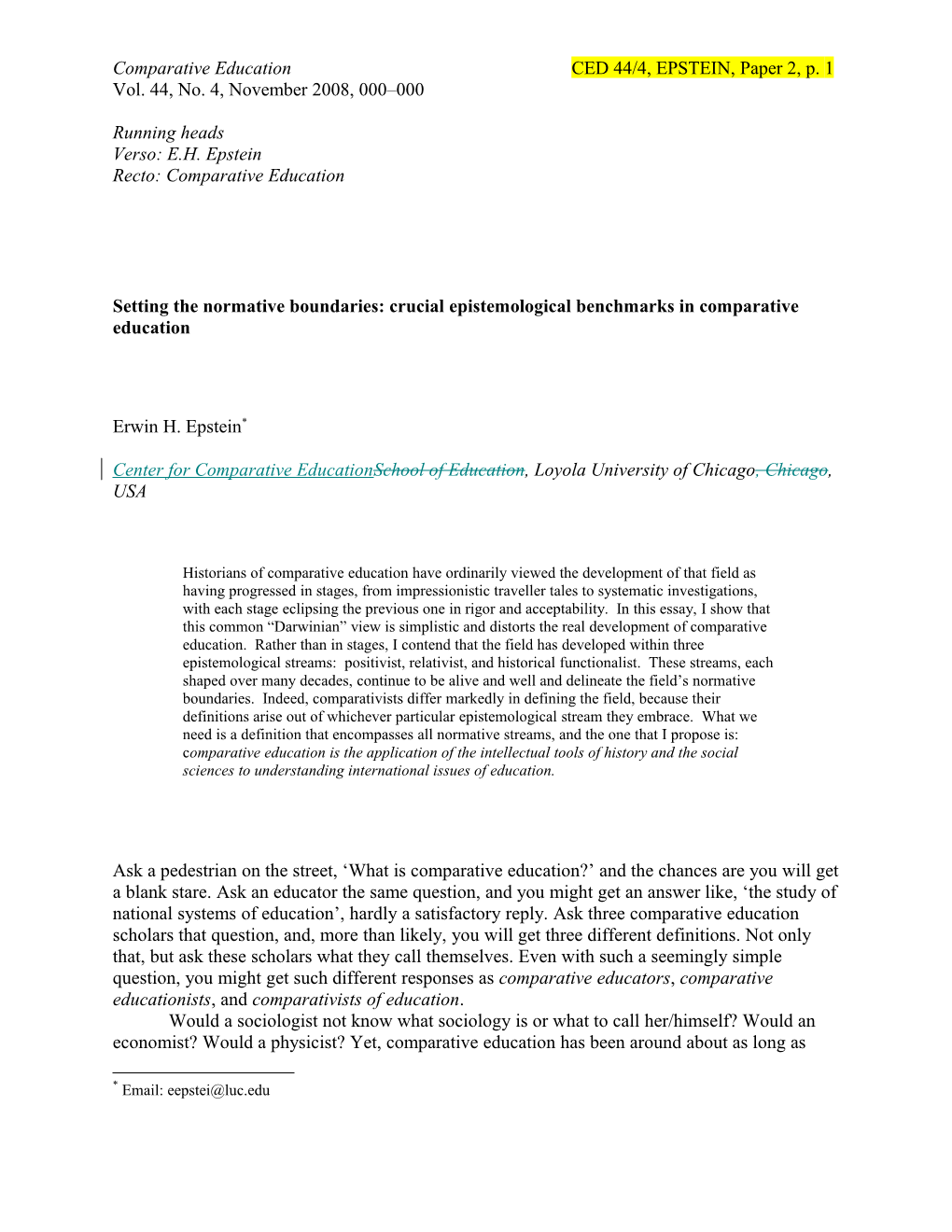 Setting the Normative Boundaries: Crucial Epistemological Benchmarks in Comparative Education