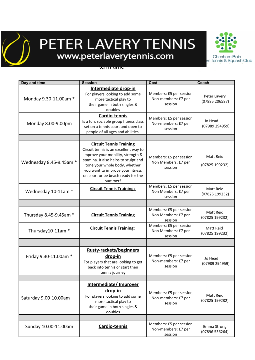 Adult Tennis Programme at Chesham Bois Tennis Club