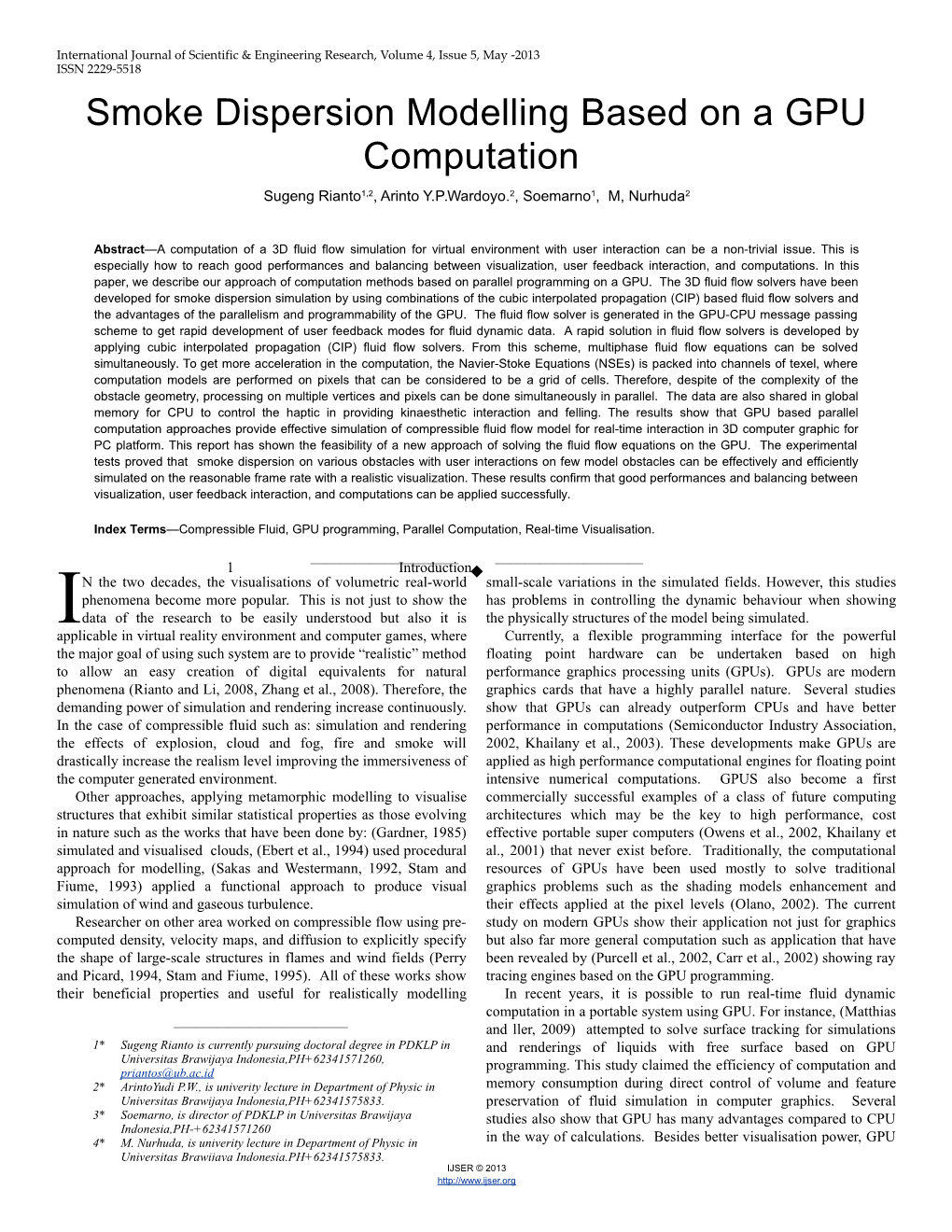 Smoke Dispersion Modelling Based on a GPU Computation