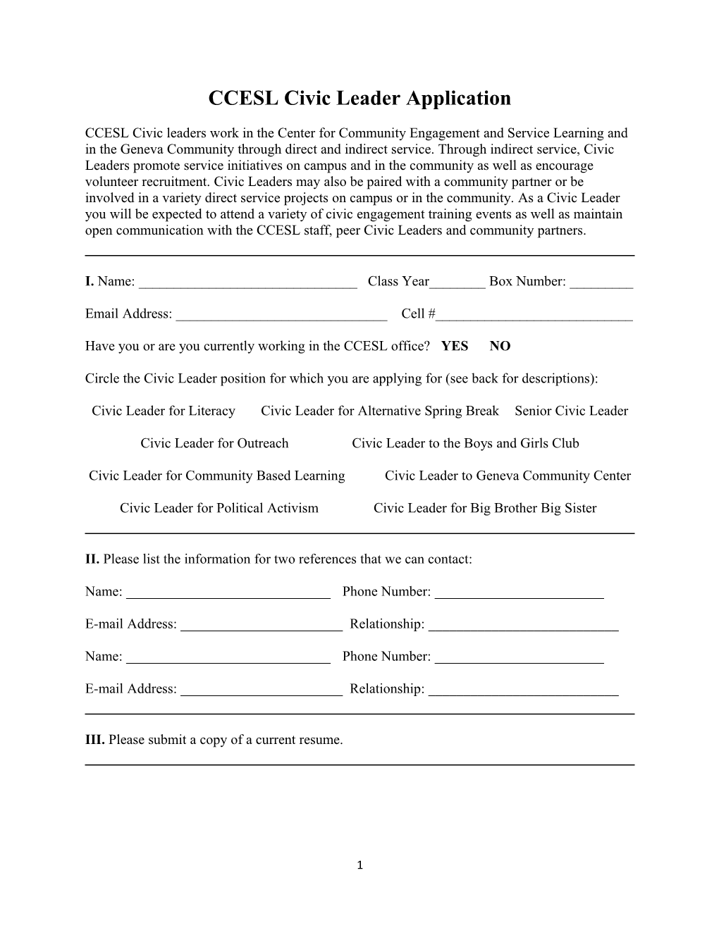 CCESL Civic Leader Application