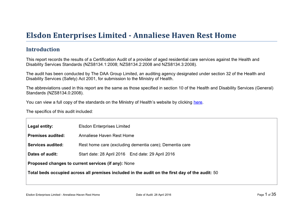 Elsdon Enterprises Limited - Annaliese Haven Rest Home