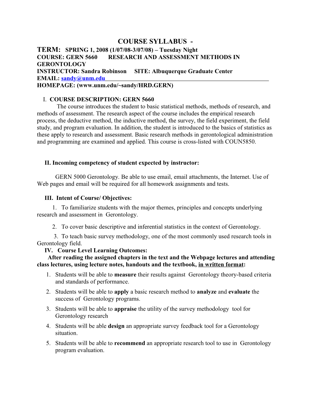 COURSE SYLLABUS (Revised 1/10/00)