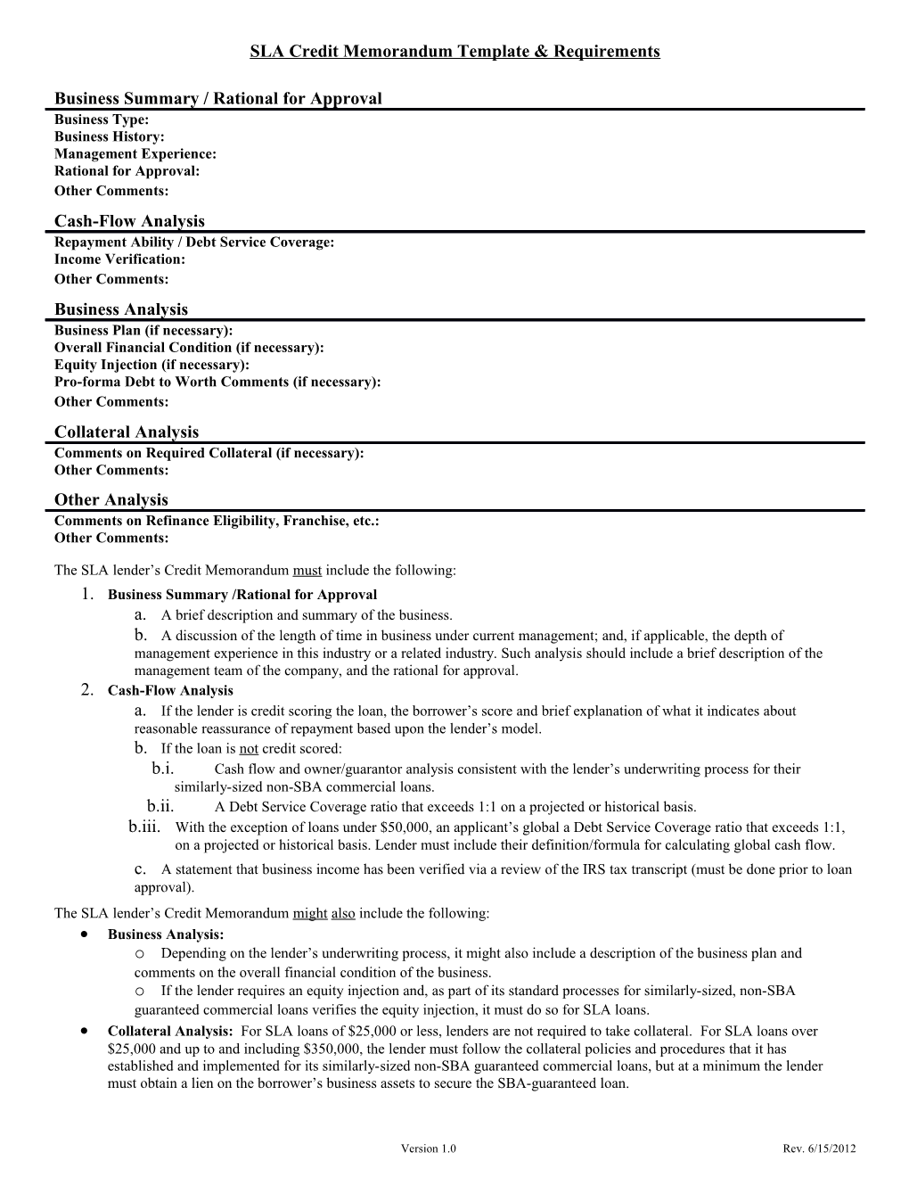 SLA Credit Memorandum Template & Requirements