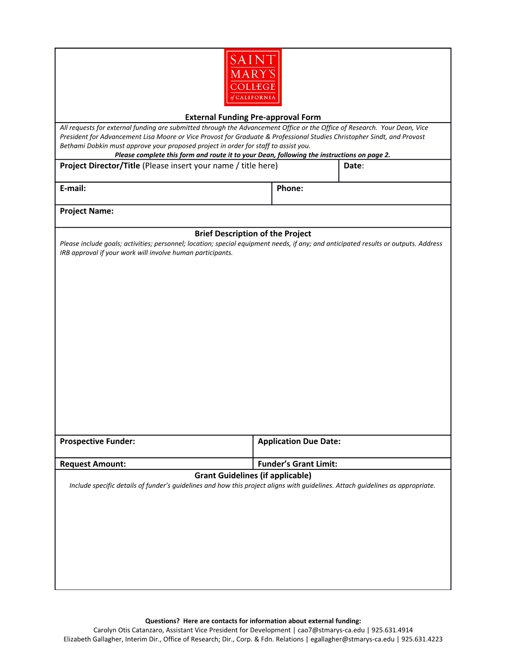 Saint Mary's Grants Pre-Approval Form
