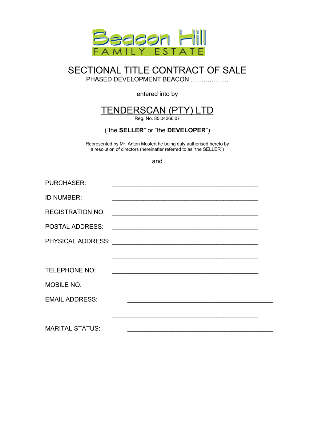 Contract of Sale : Sectional Title : Pearl Reef