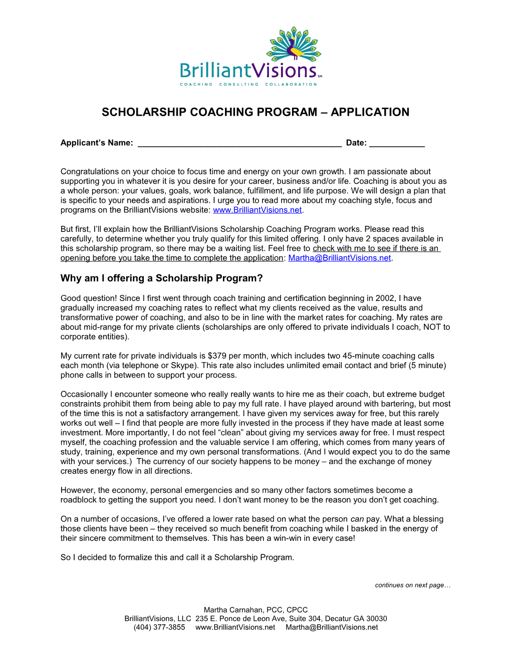 Scholarship Coaching Program Application