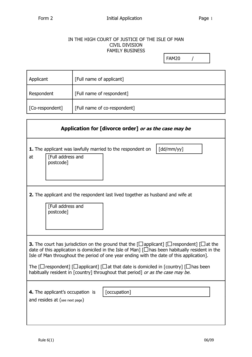 Form 2 Initial Application Page 1