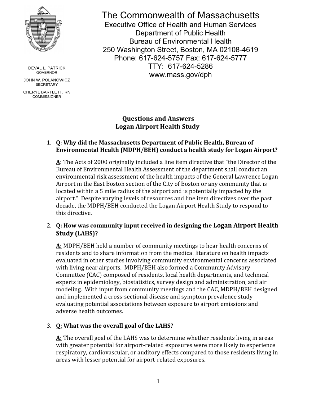 Questions and Answers Logan Airport Health Study