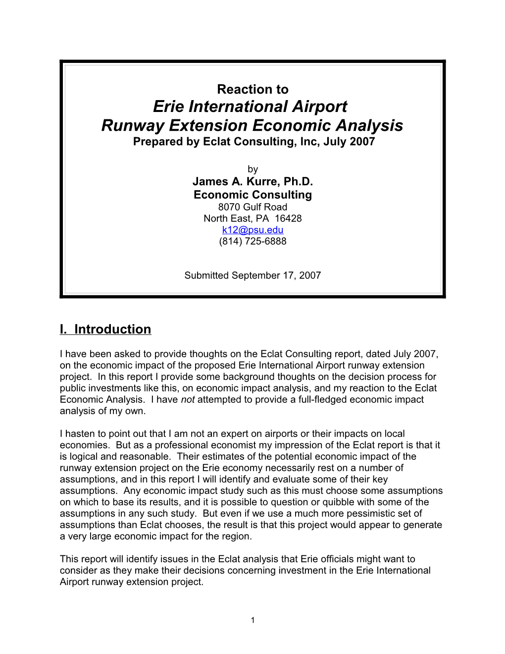 Runway Extension Economic Analysis