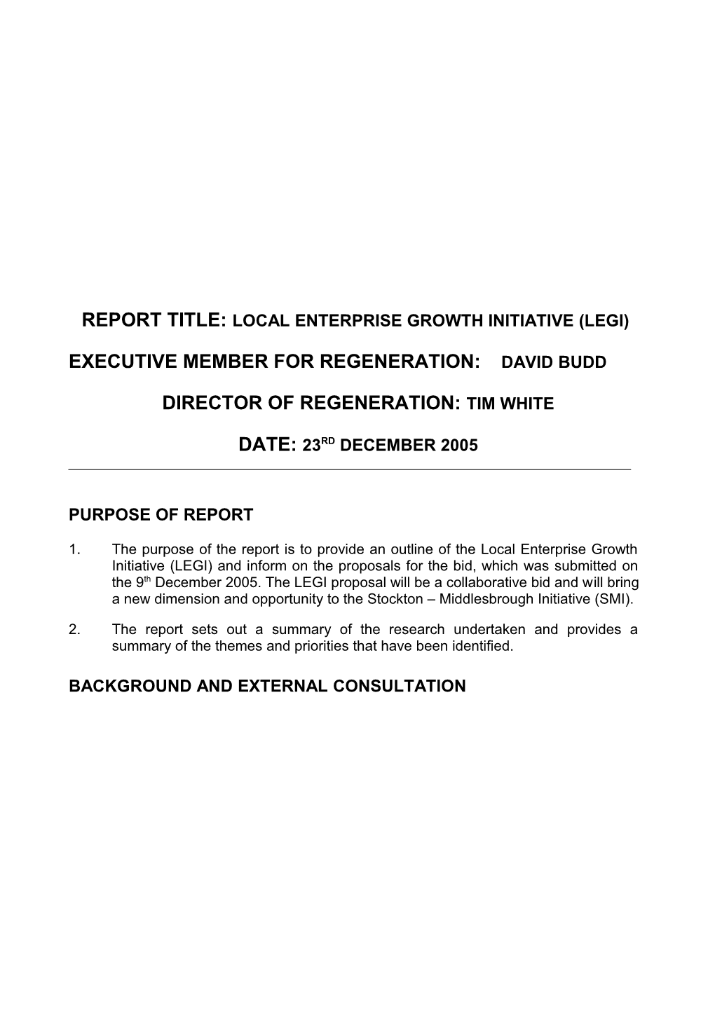 Report Title: Local Enterprise Growth Initiative (Legi)