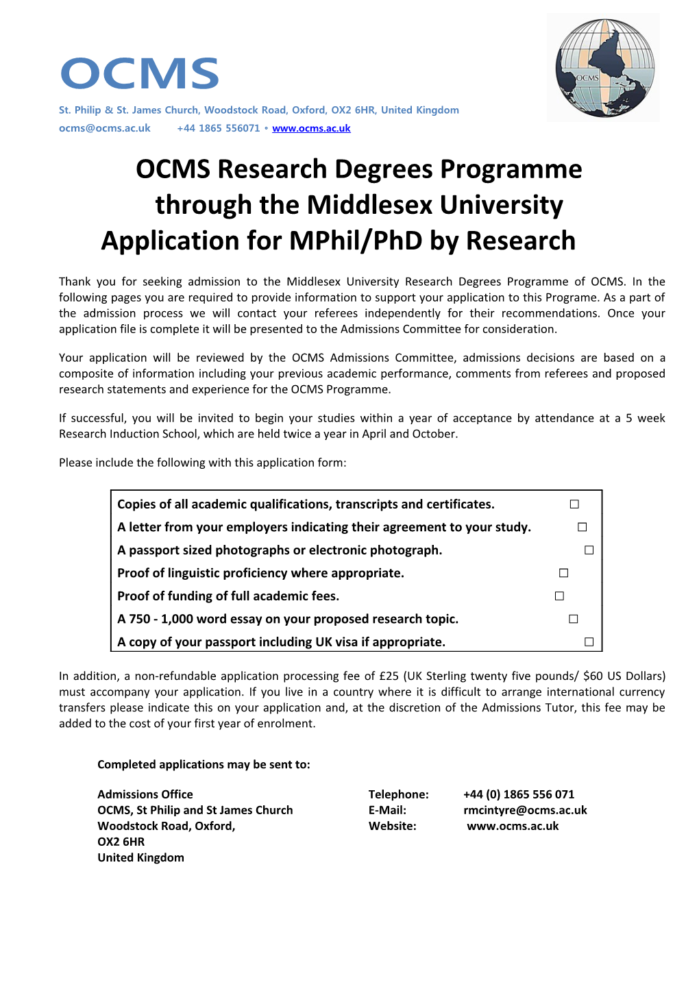 OCMS Research Degrees Programme