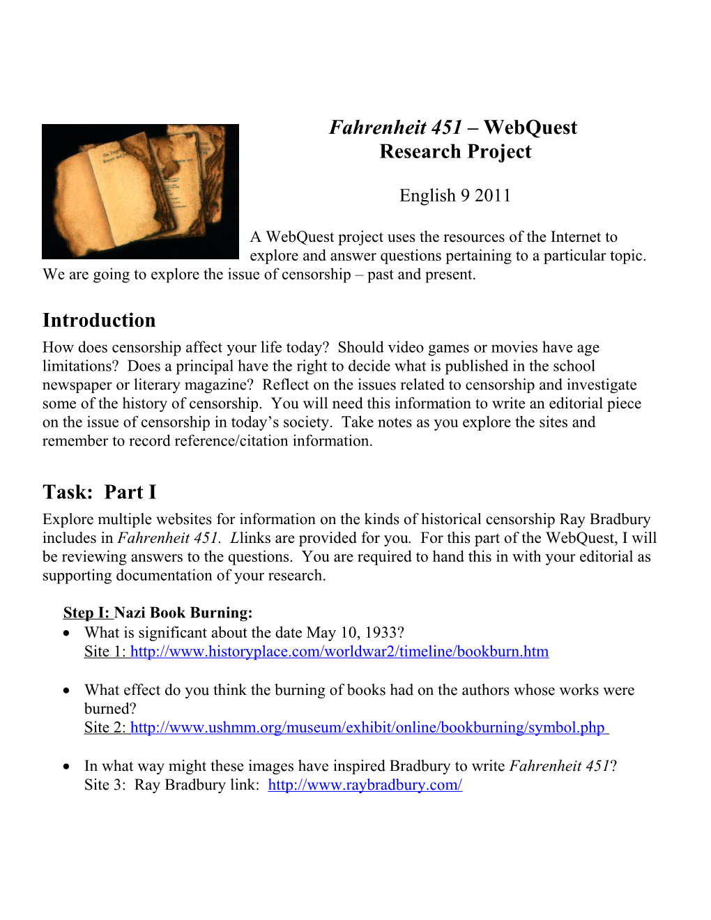 Fahrenheit 451 Webquest Project