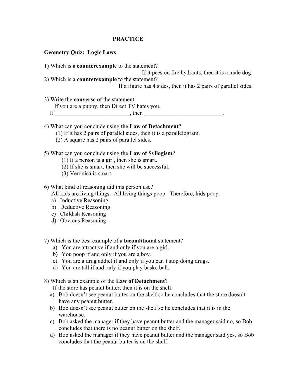 Geometry Test 7: Logic Laws