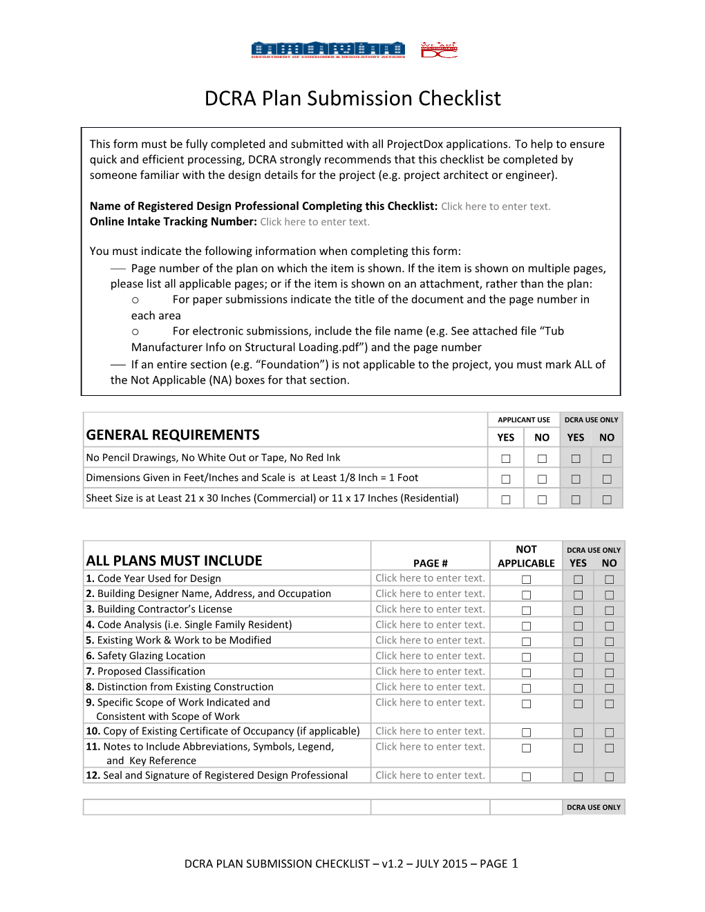 DCRA Plan Submission Checklist