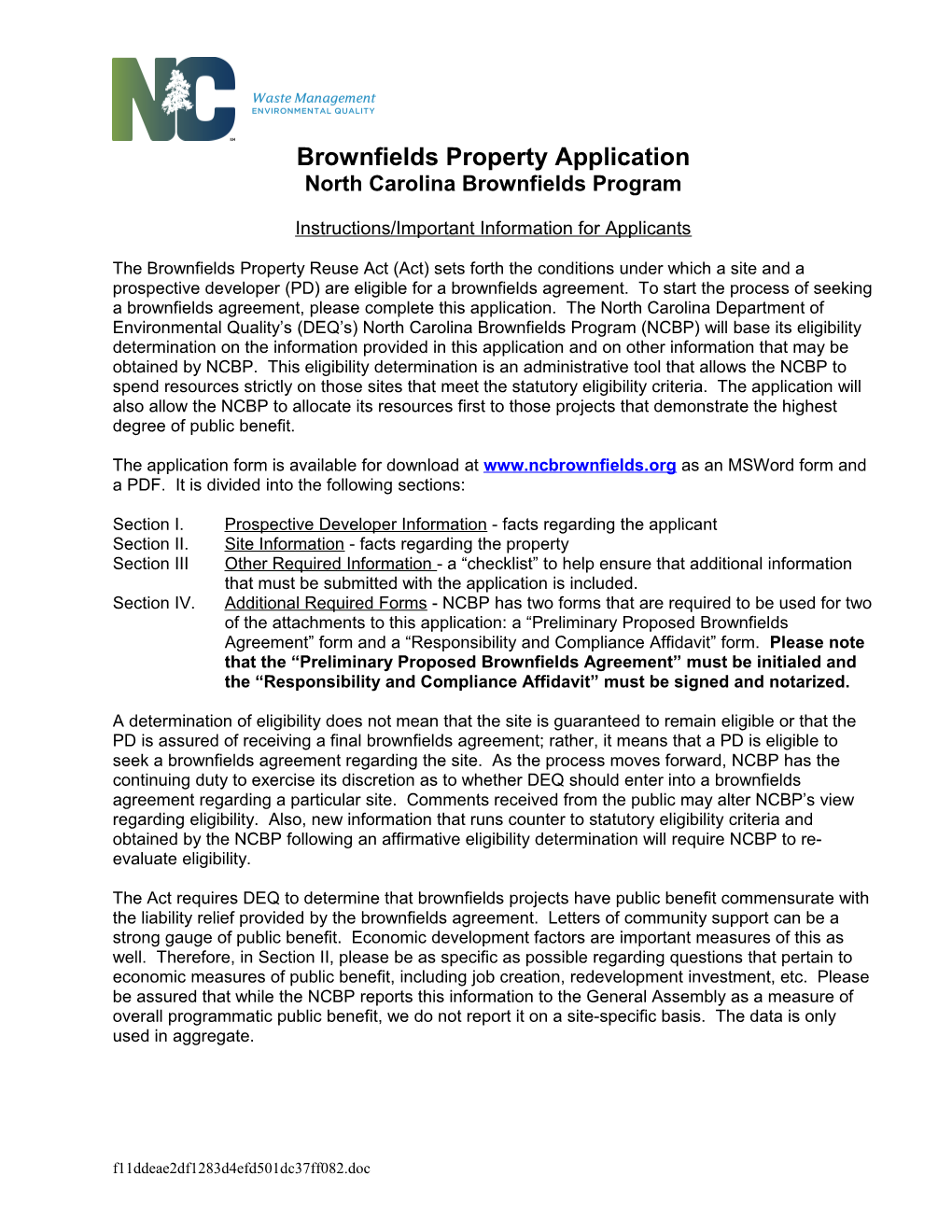 North Carolina Brownfields Program