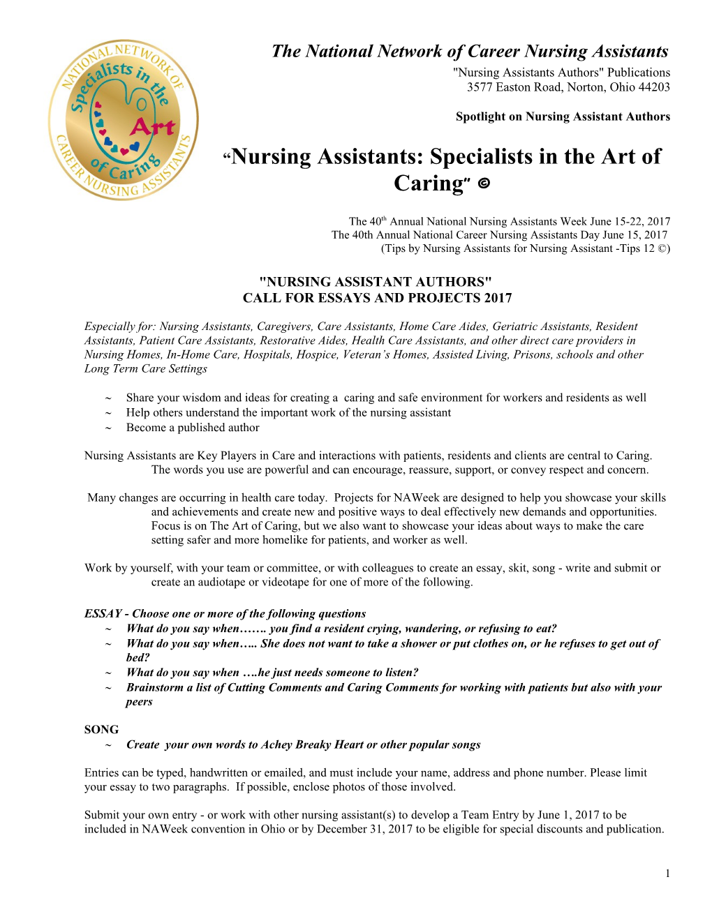 34Th Annual National Nursing Assistants' Week