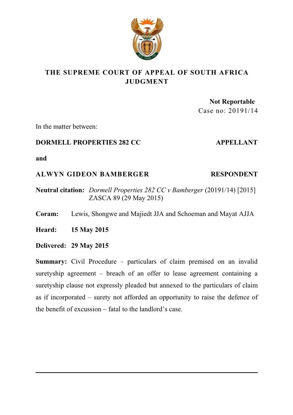 The Supreme Court of Appeal of South Africa s26
