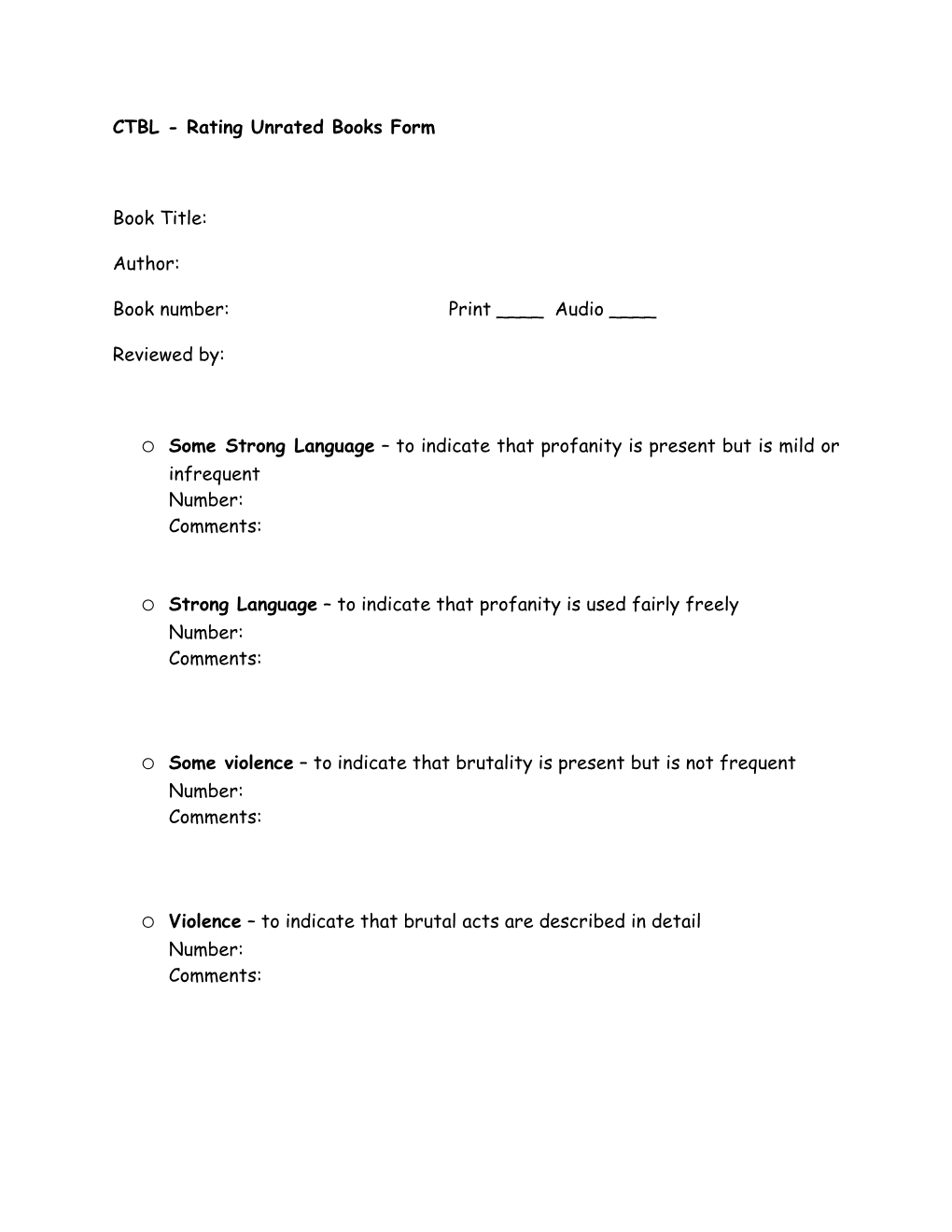 CTBL - Rating Unrated Books Form