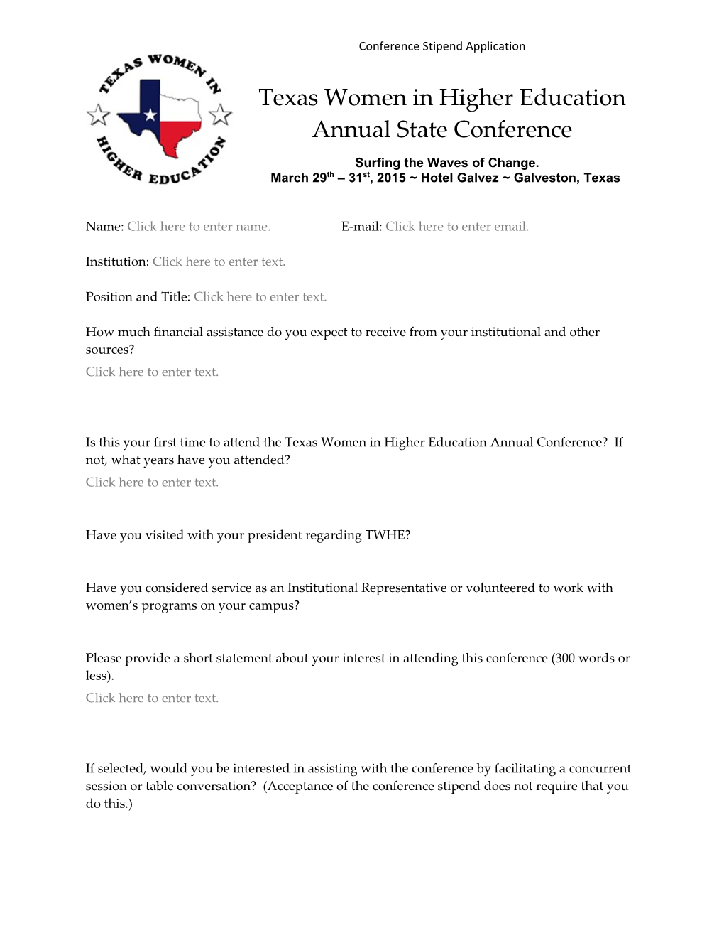 Texas Women in Higher Education Annual State Conference
