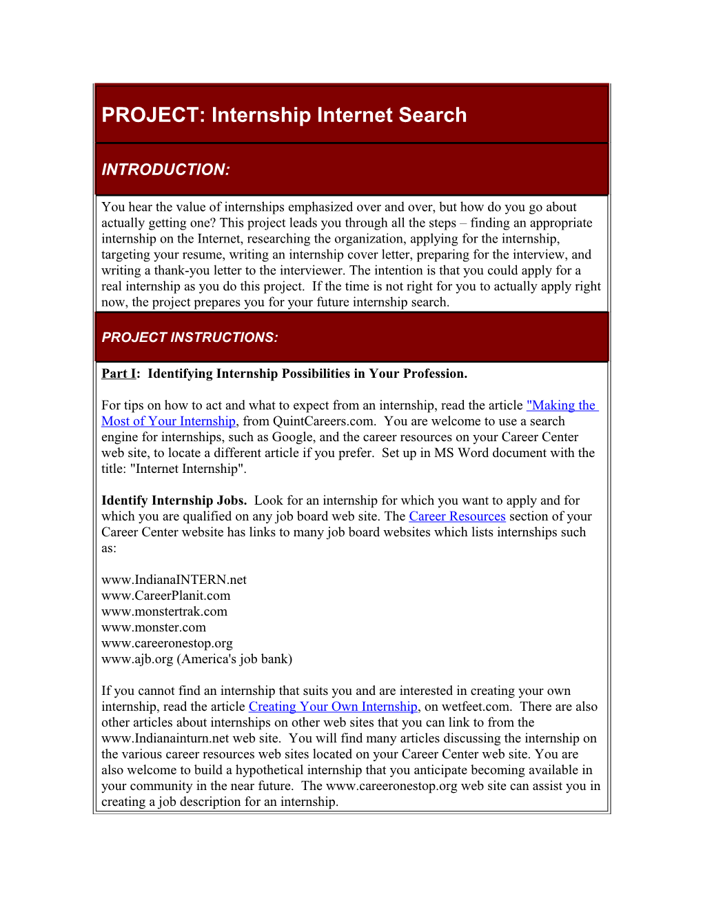 PROJECT: Internship Internet Search