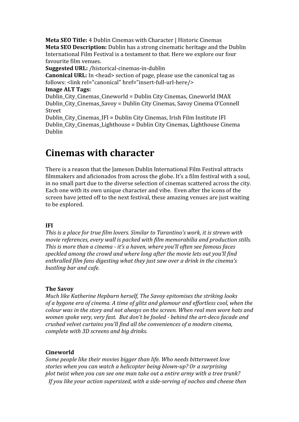 Meta SEO Title: 4 Dublin Cinemas with Character Historic Cinemas
