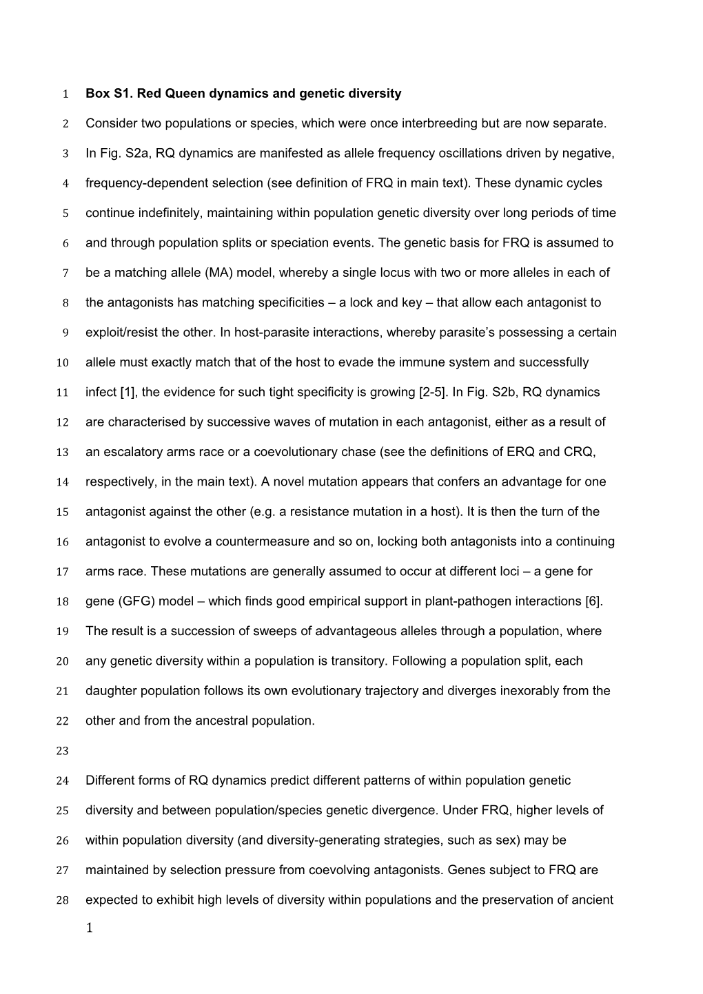 Box S1. Red Queen Dynamics and Genetic Diversity