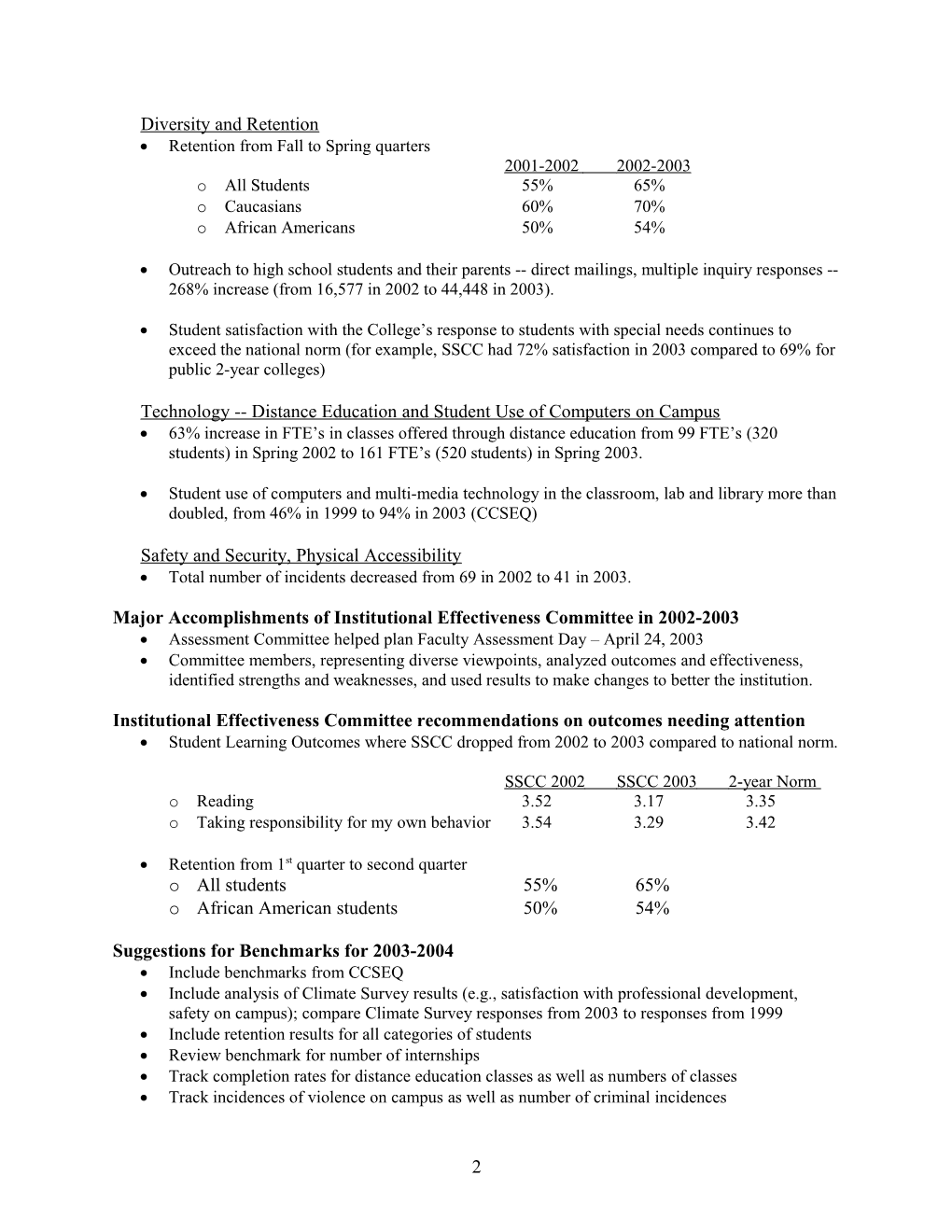 Institutional Effectiveness Committee Report 2001-2002